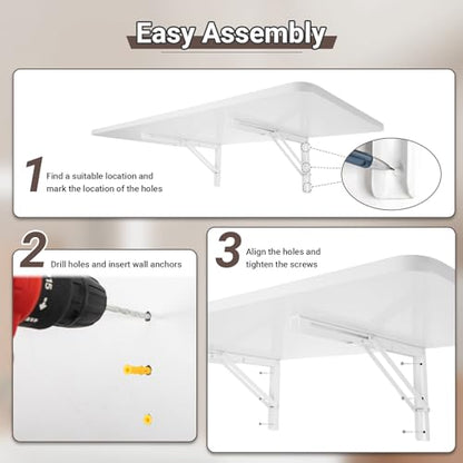 Neoaider Upgrade Wall Mounted Folding Table 31.5”L x 15.7”W, White | Laundry Folding Table with Heavy Duty Metal Collapsible Shelf Brackets, Wall Mounted Desk Fold Down for Small Spaces - color: White, size: 31.5" x 15.7"