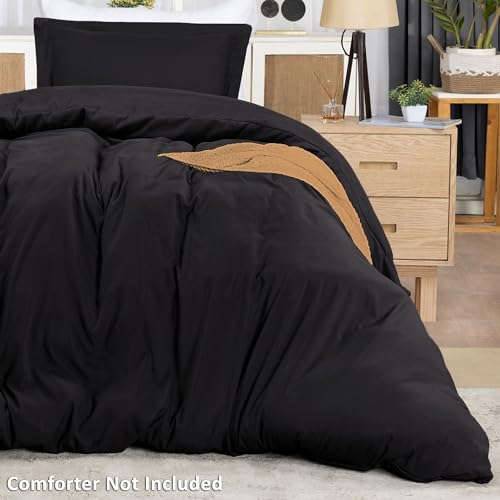 Duvet Cover Twin/Twin XL, 3 PC Cotton Like Polyester, Zipper Closure, Black | Extra Soft and Breathable, Wrinkle & Fade Resistant, Includes Duvet Cover and 1 Pillow Sham, Comforter Not Included, OekoTex - color: Black, size: Twin/Twin XL - Duvet Cover Set