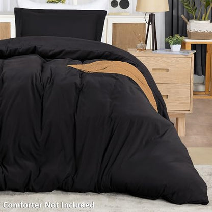 Duvet Cover Twin/Twin XL, 3 PC Cotton Like Polyester, Zipper Closure, Black | Extra Soft and Breathable, Wrinkle & Fade Resistant, Includes Duvet Cover and 1 Pillow Sham, Comforter Not Included, OekoTex - color: Black, size: Twin/Twin XL - Duvet Cover Set