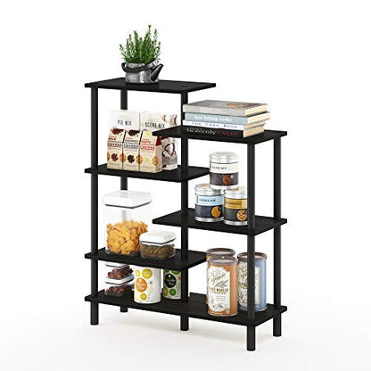 Furinno Turn-N-Tube 6-Tier Accent Display Rack, Espresso/Black | Zig-Zag Display Shelf, Open Shelves, Round Tubes, for Organization and Storage, Living Room, Garage, Home Office - color: Espresso/Black, style: 6-Tiers, Side Ladder