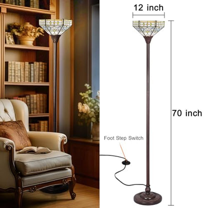 Tiffany Lamp Mission Hexagon Stained Glass Torchiere Floor Lamp
