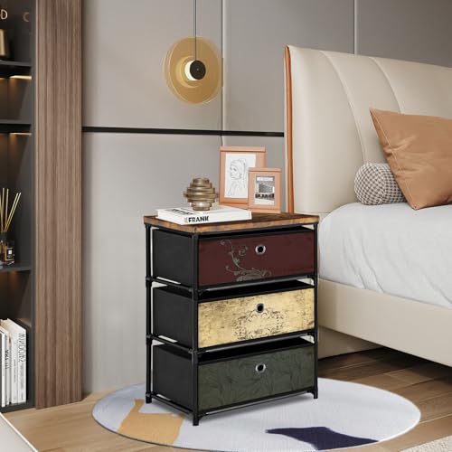 VASICAR Nightstand with 3 Drawers, Clothes Storage Organizer, Small Fabric Dresser for Bedroom, Closet, Entryway, Hallway, Nursery, Dorm - size: 12.6"D x 16.5"W x 25.2"H (3 Drawers)