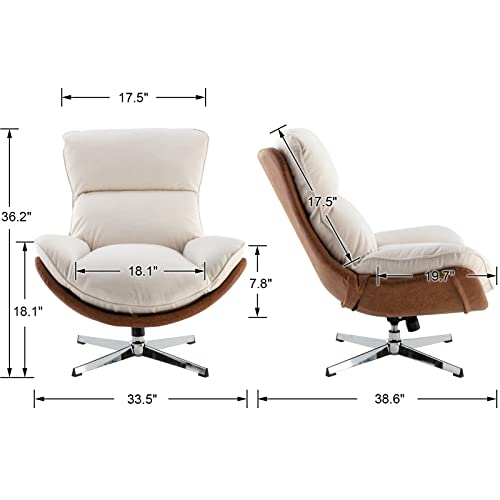 DUOMAY Linen Swivel Lounge Chair, Beige | High Back Upholstered Accent Chair With Chrome Base, Armless Comfy Recliner Single Sofa Chair for Living Room, Office - color: Beige, size: Set of 1