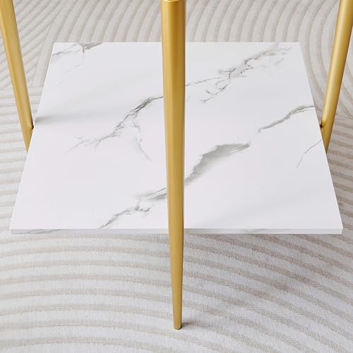 LumFurn Square Glass End Table, Mid-Century Modern Side Table for Living Room, L18xW18xH23inch, Clear Glass and White Marble MDF Wood, Gold Finish Frame - color: L18" Clear & White Marble