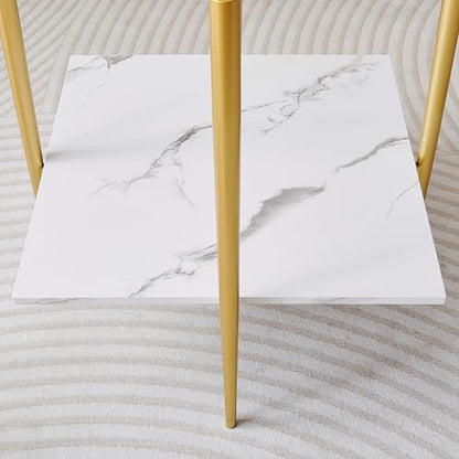 LumFurn Square Glass End Table, Mid-Century Modern Side Table for Living Room, L18xW18xH23inch, Clear Glass and White Marble MDF Wood, Gold Finish Frame - color: L18" Clear & White Marble