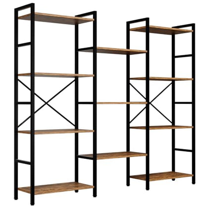GRUSIGN Triple 4 Tier Book Shelf, Modern Bookcase Shelf, Freestanding Large Display Shelves for Living Room/Office/Garage, Stable Large Bookshelf with Storage for Books/LEGO/Plants, Rustic Brown - color: Brown