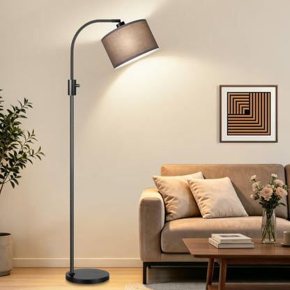 Nintiue Dimmable Black Floor Lamp, 1200 Lumens LED Edison Bulb Included, Arc Gold Floor Lamps for Living Room Modern Standing Lamp with Khaki Shade - color: Black - Khaki Linen Shade