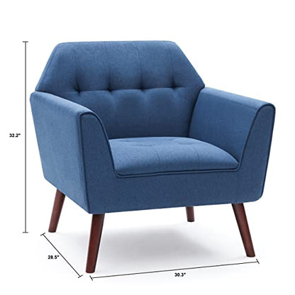 Accent Chairs for Bedroom, Midcentury Modern Living Room Accent Arm Chair, Linen Fabric Comfy Reading Chair, Tufted Sofa Chair, Blue - color: Blue, size: 1 pack