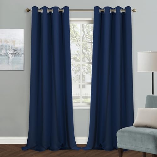 MYSKY HOME Navy Blue Blackout Curtains, 90 Inch Long for Living Room & Bedroom, Grommet Window Curtains, Privacy Protect, Room Darkening, Single Panel, 52 x 90 Inch - color: Navy, size: 52"W x 90"L (Pack of 1)