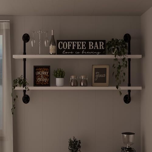 HDDFER Floating Bookshelf Bathroom Shelves Over Toilet Industrial Pipe Shelving Pipe Shelves Rustic White Wall Shelves 36 Inch Farmhouse Book Shelves for Wall Mounted - color: White, size: 2Tier36in