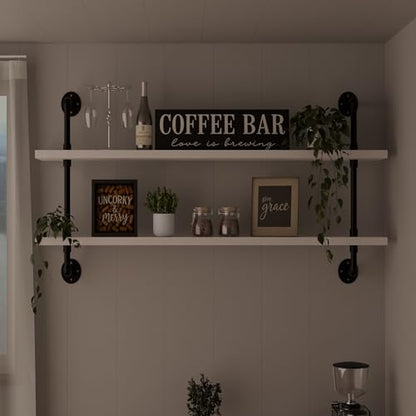 HDDFER Floating Bookshelf Bathroom Shelves Over Toilet Industrial Pipe Shelving Pipe Shelves Rustic White Wall Shelves 36 Inch Farmhouse Book Shelves for Wall Mounted - color: White, size: 2Tier36in
