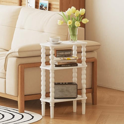 Veegle Side Table, Small End Table with Storage Shelf, 3-Tier Small Coffee Tables for Living Room Bedroom Narrow Spaces(White) - color: White-3 Tier Shelf