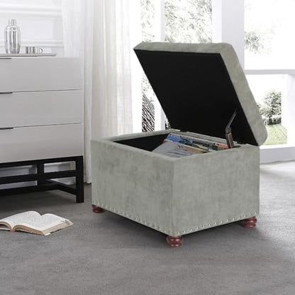 Adeco High End Classy Tufted Accents Rectangular Bench Footstool, Light Storage Ottoman, Royal Olive Grey - color: Royal Light Olive Grey