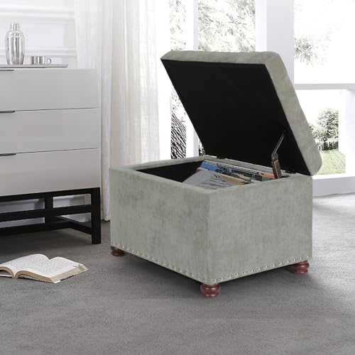 Adeco High End Classy Tufted Accents Rectangular Bench Footstool, Light Storage Ottoman, Royal Olive Grey - color: Royal Light Olive Grey