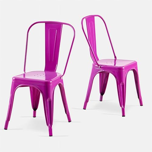 Metal Dining Chairs Set of 2 Enchanting Purple | Stackable Tolix Style Chairs for Kitchen,Restaurant,Bistro,Patio,Cafe&Outdoor, 18 Inch Seat Height,Industrial - color: Enchanting Purple