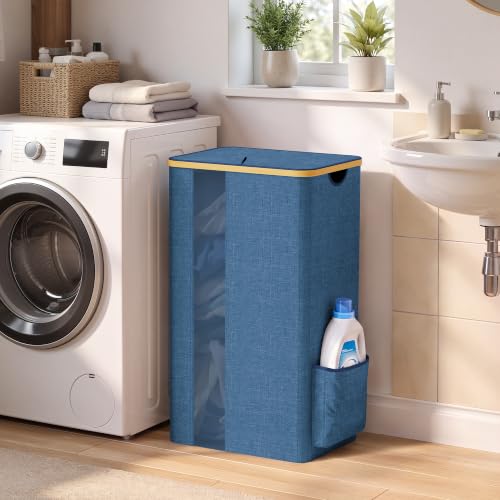 BlissTotes 100L Laundry Basket Hamper with Lid & Removable Bag,Light Blue | Clothes Laundry Hamper with Handles,Breathable Design Hamper for Bedroom, Bathroom, Dorm, Laundry Room - color: Cyan, size: 100l