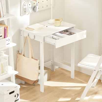Haotian Small Desk with Drawers, Mini Writing Table, Vanity Table Computer Workstation Children Teenagers Desk with Hooks, White FWT43-W