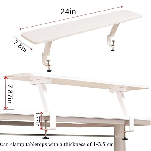 24x7.8 in Clamp on Desk Shelf, Adjustable Floating Desks Shelf Space Saving Desktop Extender Storage Organizer for Office, Dorm, Home Desk Organization, White - size: 24x8in