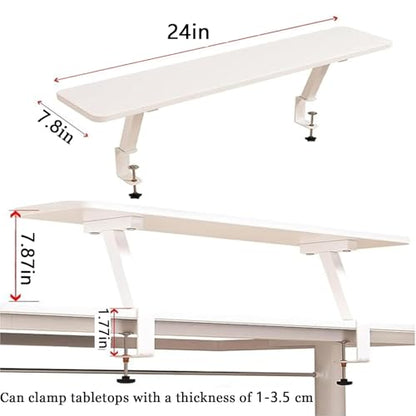24x7.8 in Clamp on Desk Shelf, Adjustable Floating Desks Shelf Space Saving Desktop Extender Storage Organizer for Office, Dorm, Home Desk Organization, White - size: 24x8in