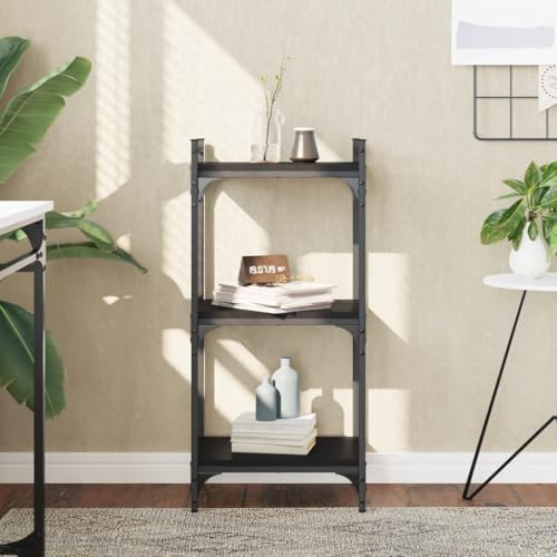3-Tier Bookcase Industrial Bookshelf Storage Organizer for Books Display Rack with Metal Frame and Adjustable Feet, Black, 15.7 x 11.8 x 33.9 Inches - color: Black 2
