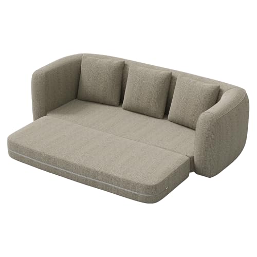Curved Convertible Futon Sofa Bed,Modern Boneless Sleeper Couch,Curved Modern 3 Seater Cloud Couch - color: Light Brown, size: 90''