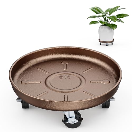 Plant Caddy With Wheels 12" Metal Plant Saucers for Indoors 310 Lb Capacity | Rolling Plant Stand, 360° Locking Casters Heavy Duty Planter Caddies, Rustproof and Waterproof, and Easy to Move, 1 Pack - size: 1 PACK 12 INCH