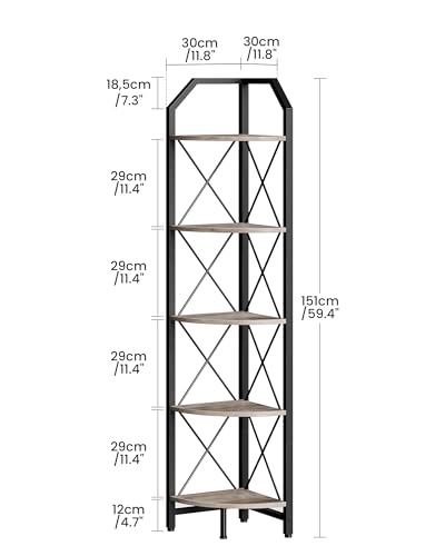 5-Tier Corner Shelf, Industrial Corner Bookshelf, 59.4" Corner Storage Stand, Plant Stand Display Shelf, Corner Bookcase for Bedroom, Living Room, Home Office, Greige and Black TCJ10BG - color: Greige and Black, size: 5-Tier