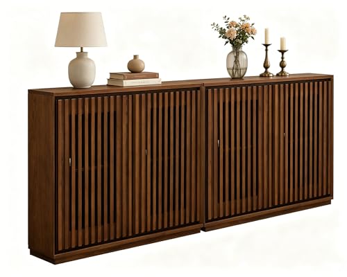 39 inch Narrow Buffet Cabinet Sideboard with Storage,Walnut,2 Pieces | Mid Century Modern Narrow Modular Storage Cabinets;Long TV Media Console Table;Thin Cabinet for Living Room,Entryway,Hallway - color: B- Walnut, size: 2 Pieces