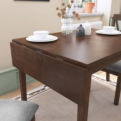 3Pcs Dining Set with Drop Leaf Dining Table and 2 X-Back Chairs, Solid Wood Kitchen Table Set for Small Place, Brown+Grey - color: Brown+grey