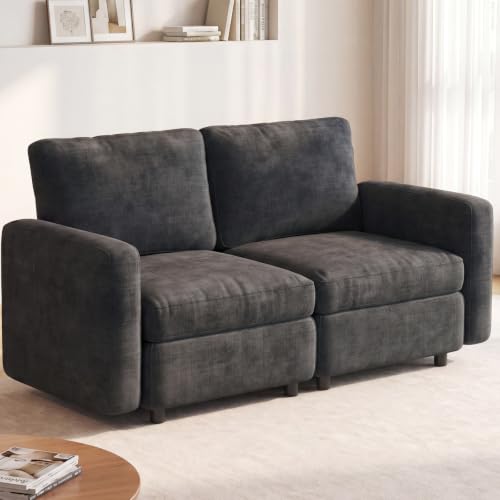 Guyii 63.38" Loveseat Sofa, Extra-Large Grey 2-Piece Twin Sofa Set, 2-Seater Modular Sectional Sofa, Modern Convertible Sectional Couch for Living Room, Bedroom, Home - color: Grey, size: 2 Seat Sofa (No Ottoman)