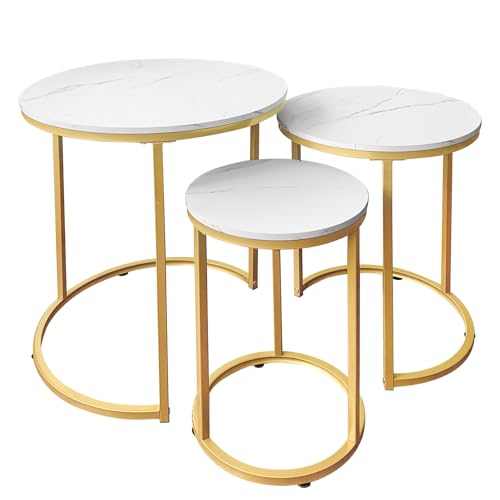 AT-VALY Nesting Tables Coffee Table Set of 3,Round Side Table Small Accent Table for Living Room,Bedroom Apartment (Gold) - color: Gold, size: 20.5 Inch