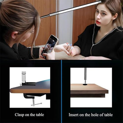 Aluminum LED Desk Lamp with Super Long Arm, Adjustable Nails Light for Desk, Pro Nail Desk Lamp with 2 in 1 clamp, Suitable fo Nail Beauty, Home Office,Workshop,Reading (Matte Black)