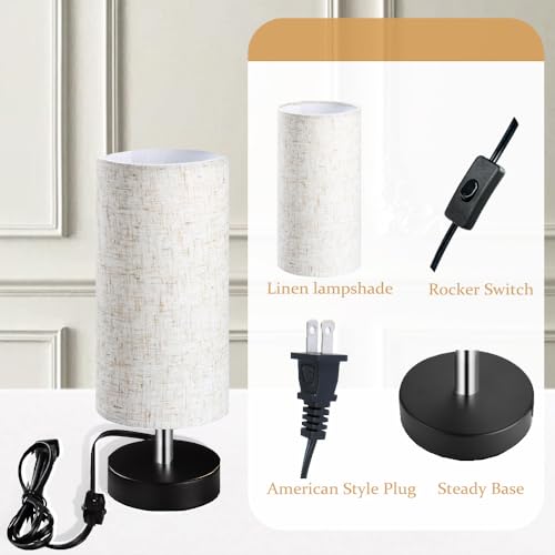 Bedside Table Lamps, Table Lamp for Bedroom, Lamps for Night Stands with Linen Lampshades, Small Table Lamp for Living Room, Office (Bulb Excluded) - color: Black