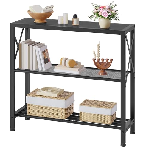 Hoctieon Industrial Console Table, 3-Tier Entryway Table, Metal Frame, Sofa Tables with Shelf, Hallway Desk, Entrance Desk for Entryway, Living Room, Foyer, Hallway, Black - color: Black, size: 1 Pack