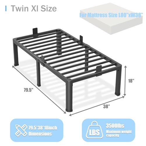 18 inch Twin XL Bed Frame with Round Corner Legs Mattress Slide Stopper,3500 lbs Heavy Duty Metal Platform,No Box Spring Needed,Easy Assembly,Noise Free - size: Twin XL, style: 18 inch