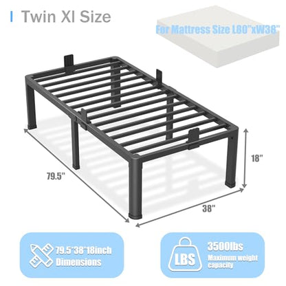 18 inch Twin XL Bed Frame with Round Corner Legs Mattress Slide Stopper,3500 lbs Heavy Duty Metal Platform,No Box Spring Needed,Easy Assembly,Noise Free - size: Twin XL, style: 18 inch