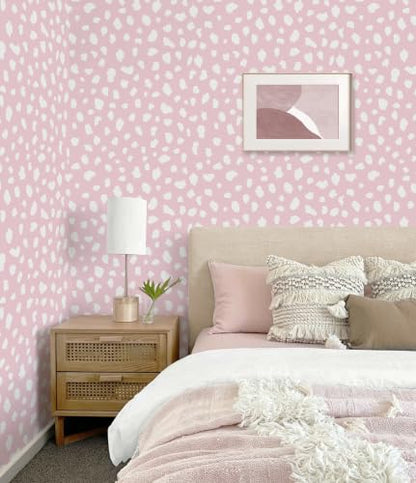 Yasinet Pink Wallpaper Boho Dots Peel and Stick Wallpaper Modern Removable for Girl Bathroom/Bedroom Pink and White Contact Paper Self Adhesive Waterproof Wall Paper Decro Vinyl 17.3" × 393.7 " - color: Pink/White, size: 17.3"×393.7''