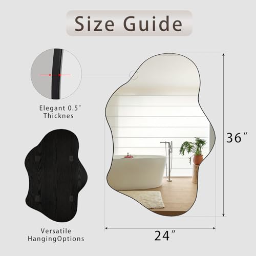 Irregular Wall Mirror, 24"x36" Wavy Cloud Bathroom Vanity Mirrors | Unique Asymmetrical Abstract Mirror with Tempered Glass for Bedroom, Living Room, Entryway, Hallway, Cloakroom - size: 36"L x 24"W