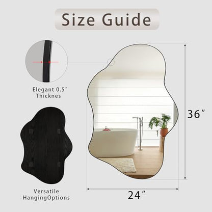 Irregular Wall Mirror, 24"x36" Wavy Cloud Bathroom Vanity Mirrors | Unique Asymmetrical Abstract Mirror with Tempered Glass for Bedroom, Living Room, Entryway, Hallway, Cloakroom - size: 36"L x 24"W
