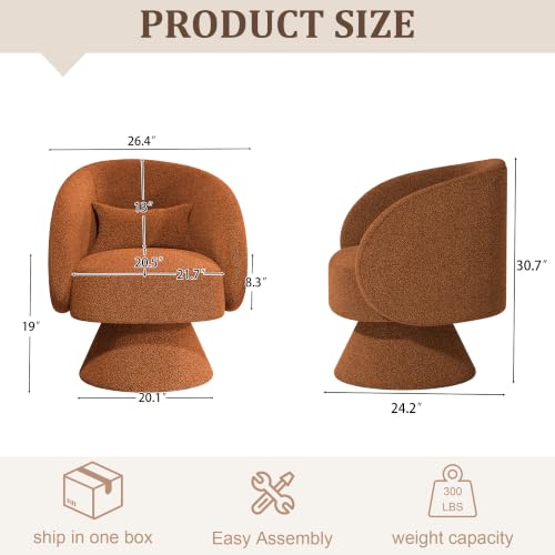 Swivel Barrel Chair Set of 2, 360 Degree Small Accent Chair, Boucle Caramel - color: Caramel