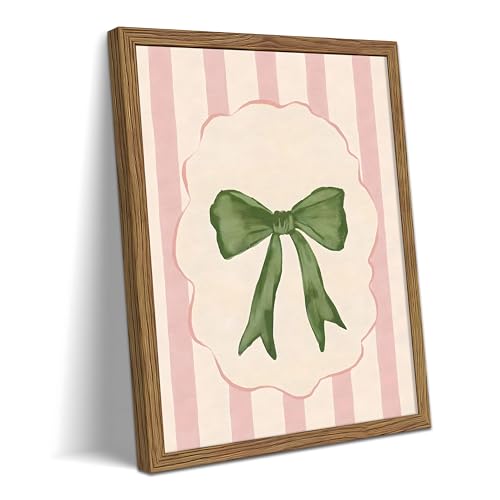 Preppy Bow Wall Art Canvas Framed Poster Painting Print Picture, Pink Stripe Coquette Ribbon Artwork, Minimalist Girly Aesthetic Wall Decor for Bedroom Dorm Vanity Living Room Home Decor 8x10 Inch - color: A-Bow, size: 10"L x 8"W