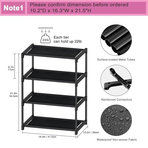Autonomier 4 Tier Extra Small Shoe Rack (16.3" Wide), Space Saver Shelf | Kids Toddler Adult Shoe Storage Organizer, Narrow Stackable Shoe Organization Shelves, for Closet Floor Entryway Bedroom