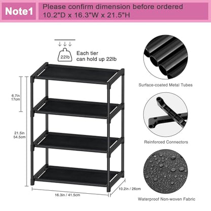 Autonomier 4 Tier Extra Small Shoe Rack (16.3" Wide), Space Saver Shelf | Kids Toddler Adult Shoe Storage Organizer, Narrow Stackable Shoe Organization Shelves, for Closet Floor Entryway Bedroom