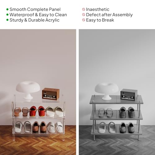 Aquiver 3-Tier Acrylic Shoe Rack - Modern Freestanding Shoe Storage Shelf for Entryway, Closet - 25.6'' L x 11.8'' W x 20.3'' H, Easy Assembly & Clean - size: 25.6''L x 11.8''D x 20.3''H