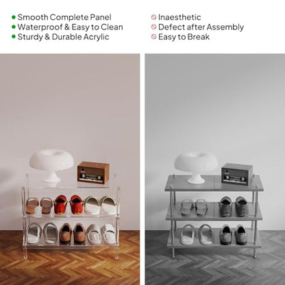 Aquiver 3-Tier Acrylic Shoe Rack - Modern Freestanding Shoe Storage Shelf for Entryway, Closet - 25.6'' L x 11.8'' W x 20.3'' H, Easy Assembly & Clean - size: 25.6''L x 11.8''D x 20.3''H