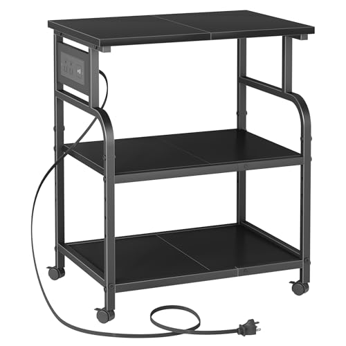 YAOHUOO 3 Tier Large Printer Stand with Power Outlet/Adjustable Shelf | 22"x15" Large Top,Fit 2-3 printers,Rolling Cart with Wheels,Table for Home Office,Fit 3D Printer/Heat Press/Laser,Black - color: Black, size: 22"×15"