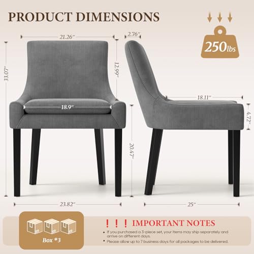 COLAMY Modern Dining Room Chairs Set of 6 with Mid Back and Wood Legs, Upholstered Kitchen Chairs for Dining Room/Living Room, Dark Grey - color: Grey, size: Set of 6