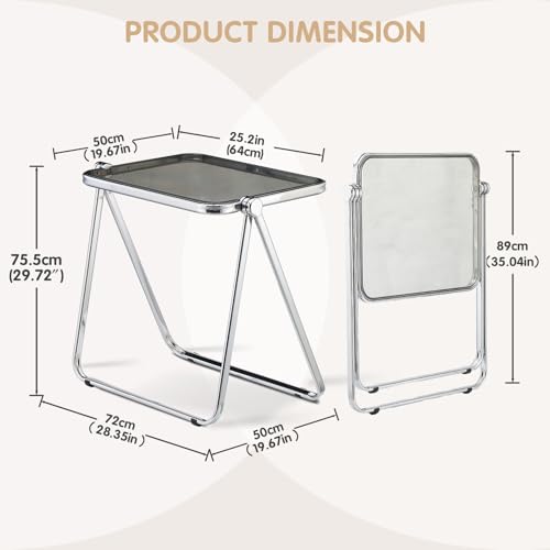 Acrylic Folding Table TV Tray Small Side Table - Gray | Modern Transparent Dinner Table for Eating on Couch Folding Table Foldable Computer Desks Space-Saving with Chrome Frame - color: Grey