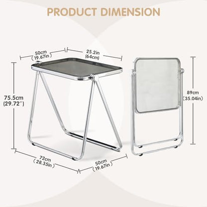 Acrylic Folding Table TV Tray Small Side Table - Gray | Modern Transparent Dinner Table for Eating on Couch Folding Table Foldable Computer Desks Space-Saving with Chrome Frame - color: Grey