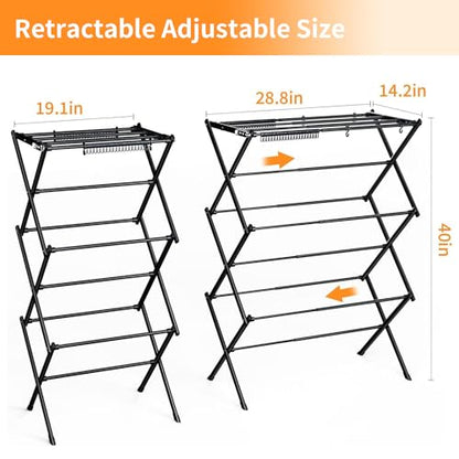 Clothes Drying Rack Foldable Drying Rack Clothing Black-1pack | for Laundry - 40" x 28.8" x 14.2", Space Saving Household Indoor - color: Black